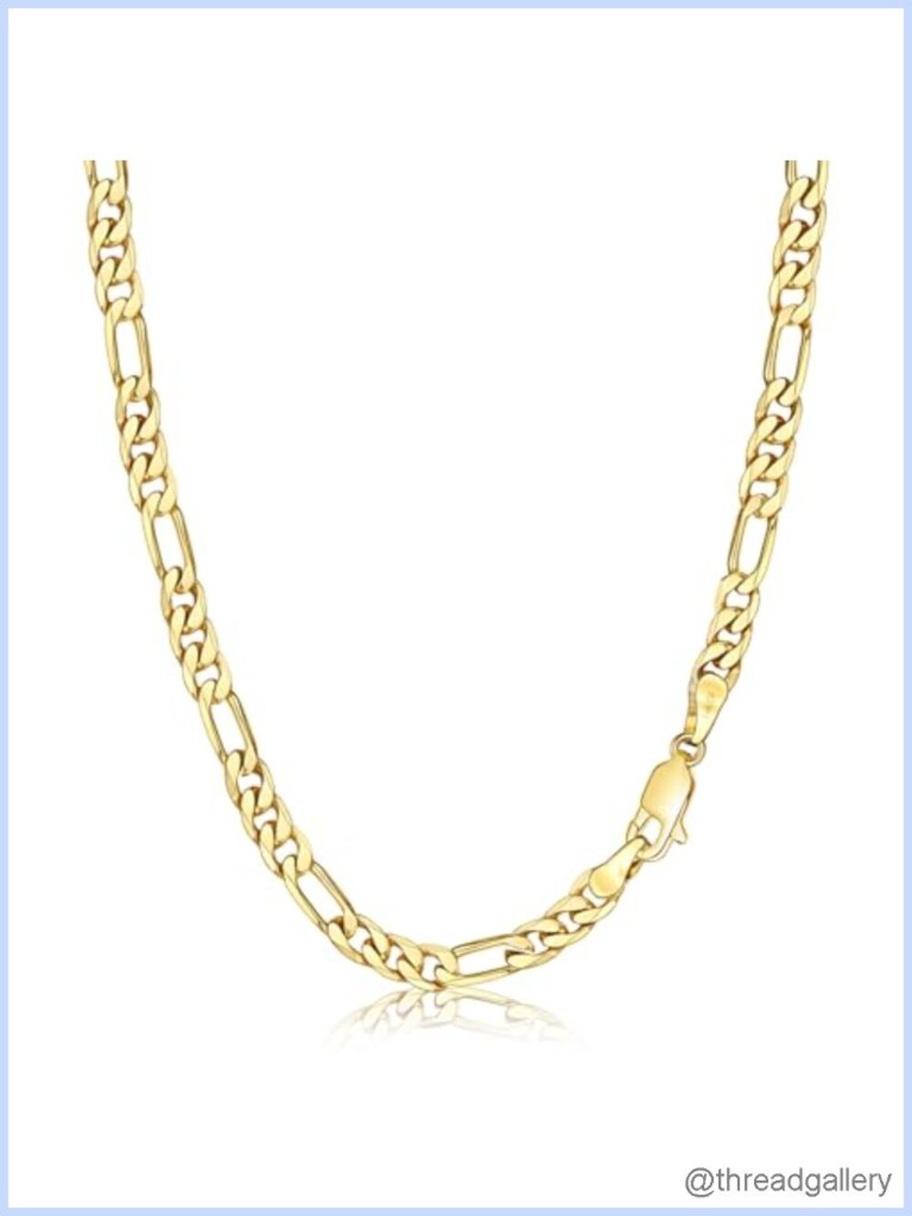 14K Gold Plated Figaro Chain Necklace Solid Brass Lobster Clasp 3mm 18in